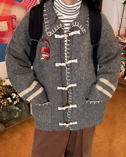 Apple Embroidery Grey Cardigan