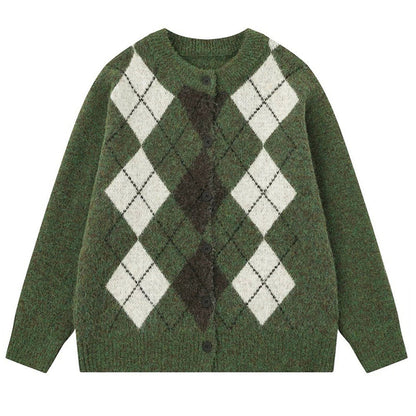 Library Crush Argyle Button Up Cardigan