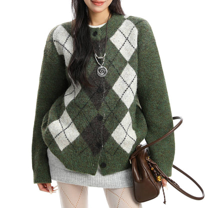 Library Crush Argyle Button Up Cardigan