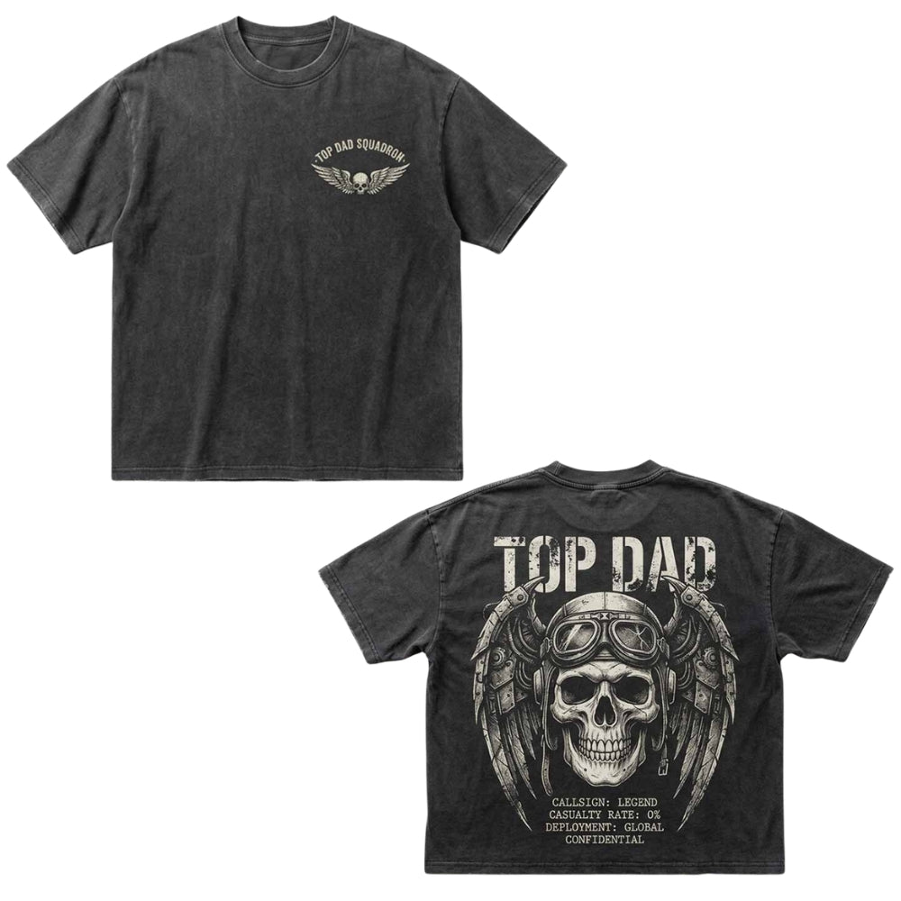 Aviator Skull Top Dad Graphic Vintage Washed T-shirt
