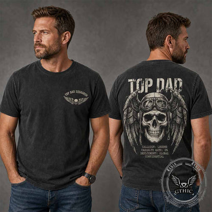 Aviator Skull Top Dad Graphic Vintage Washed T-shirt
