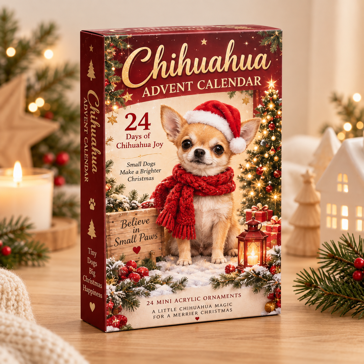 Chihuahua Advent Calendar – 24 Days Of Mini Acrylic Dog Ornaments, Christmas Countdown Calendar For Chihuahua Lovers, Cute Pet Holiday Gift & Christmas Tree Decor