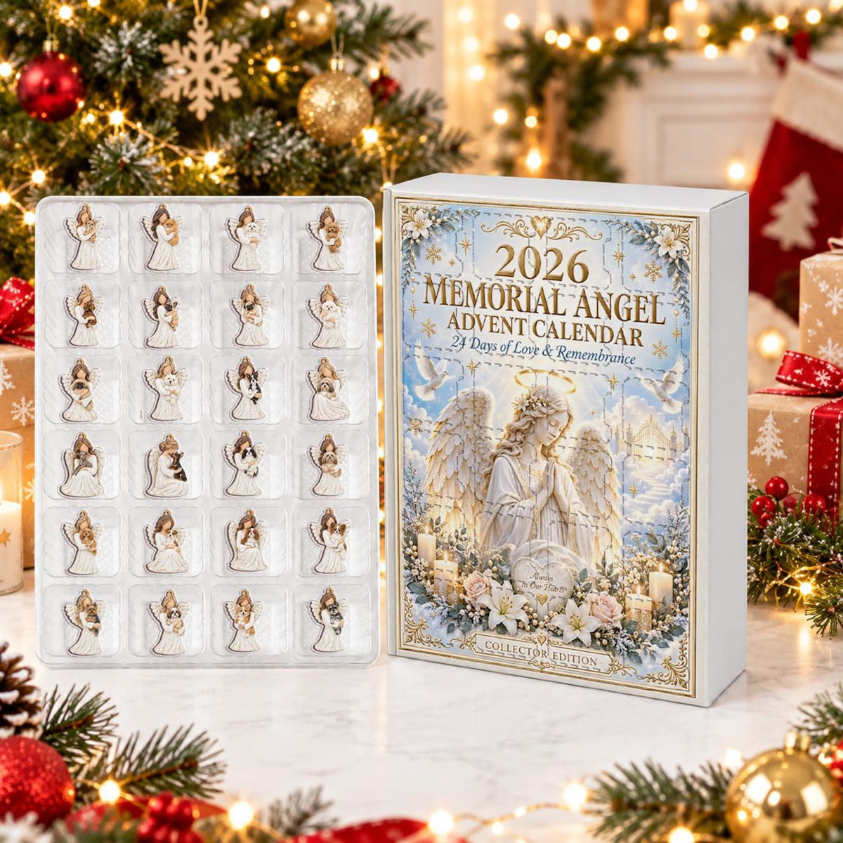 Memorial Angel Advent Calendar 2026, 24 Day Christmas Remembrance, Pet Memorial & Cardinal Angel Charms, Sympathy Keepsake