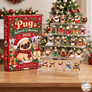 Pug Holiday Advent Calendar 2026 | 24 Day Christmas Countdown with Personalized 2D Name Charm