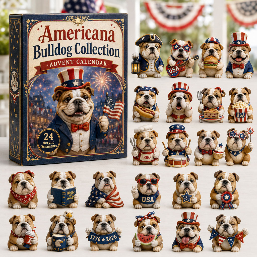 Americana Bulldog Collection Advent Calendar 2026 - 24-Day Festive Countdown, Acrylic Charms Blind Box - Gift For Bulldog Lovers