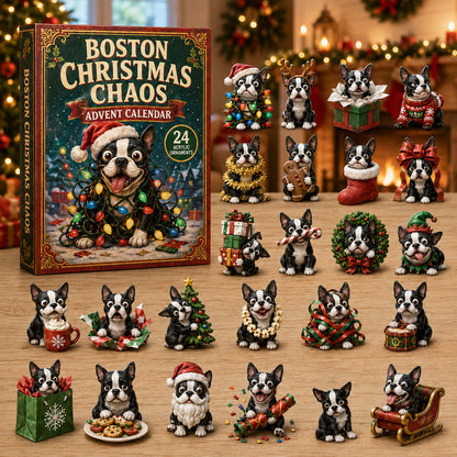 Boston Christmas Chaos Advent Calendar 2026 - 24-Day Festive Countdown, Acrylic Charms Blind Box - Gift For Dog Lovers