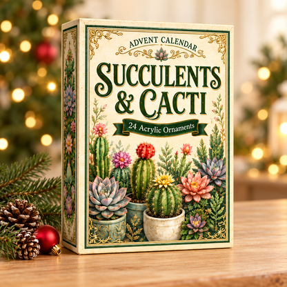 Succulents & Cacti Advent Calendar 2026 - 24-Day Festive Countdown, Acrylic Charms Blind Box - Gift For Nature Lovers