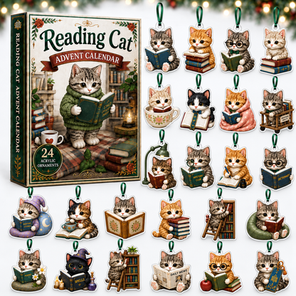 Reading Cat Advent Calendar 2026 - 24-Day Festive Countdown, Acrylic Charms Blind Box - Gift For Cat Lovers
