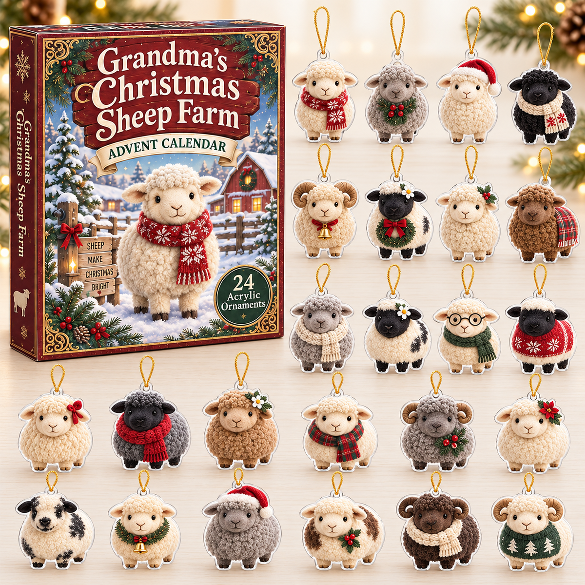 Grandmas Christmas Sheep Farm Advent Calendar 2026 - 24-Day Festive Countdown, Acrylic Charms Blind Box - Gift For Grandchildren, Kid