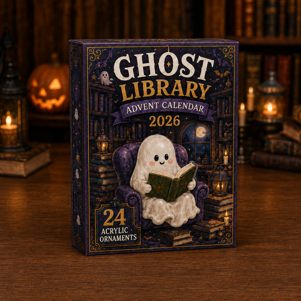 Ghost Library Advent Calendar 2026 - 24-Day Festive Countdown, Acrylic Charms Blind Box - Gift For Family & Friends