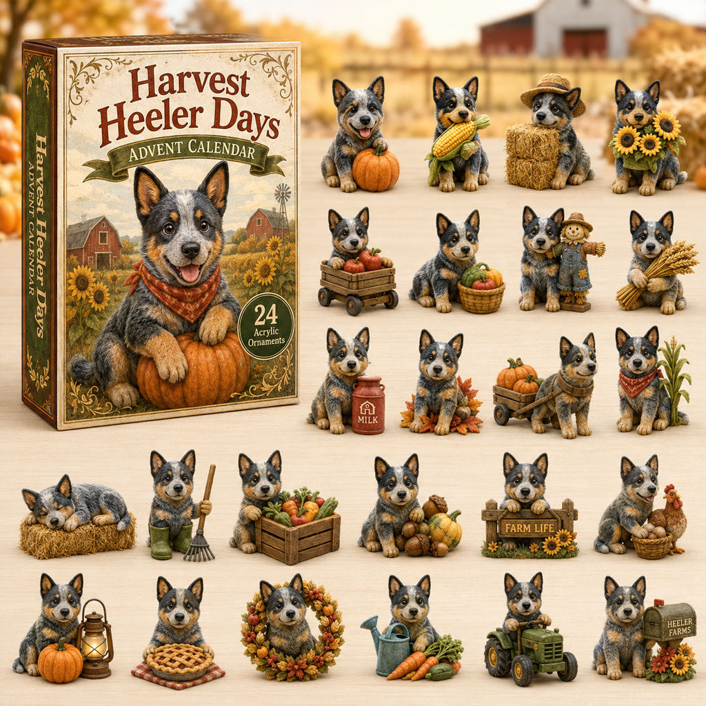 Harvest Heeler Days Advent Calendar 2026 - 24-Day Festive Countdown, Acrylic Charms Blind Box - Gift For Dog Lovers