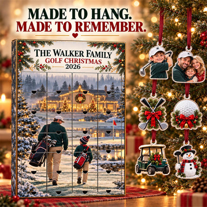 Personalized Golf Advent Calendar with 24 Custom Photo Acrylic Ornaments, Golfer Christmas Countdown Gift for Golf Dad and Family Keepsake