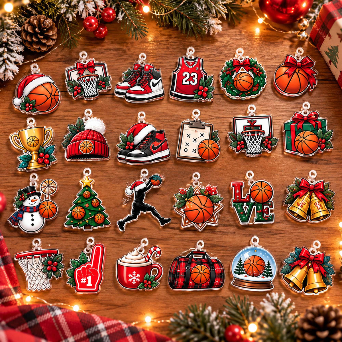 Basketball Christmas Advent Calendar Personalized, Custom Basketball Blind Box, 24 Day Christmas Countdown with Basketball Ornament Set
