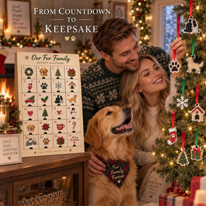 Personalized Fur Family Advent Calendar with 24 Custom Photo Acrylic Ornaments, Couple and Dog Christmas Gift, Pet Parent Keepsake for Two