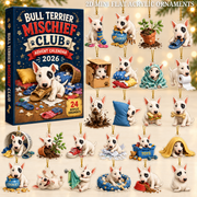 Bull Terrier Mischief Club Advent Calendar 2026 - 24-Day Festive Countdown, Acrylic Charms Blind Box - Gift For Bull Terrier Lovers