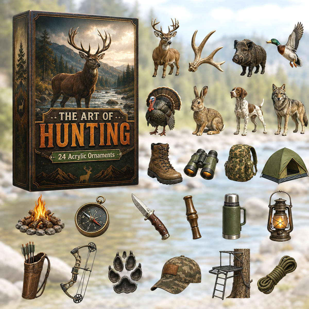 Art of Hunting Advent Calendar 2026 - 24-Day Festive Countdown, Acrylic Charms Blind Box - Gift For Hunting Lovers