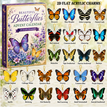 Beautiful Butterflies Advent Calendar 2026 - 24-Day Festive Countdown, Acrylic Charms Blind Box - Gift For Butterfly Lovers