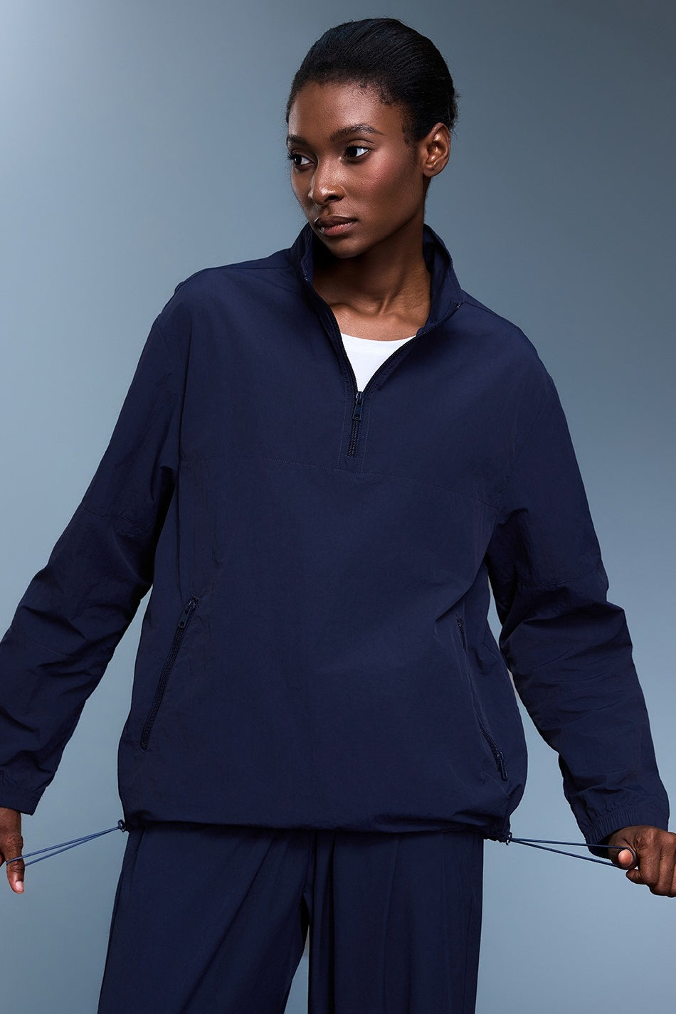 Athletic Half-Zip Solid Loose Sweatshirt