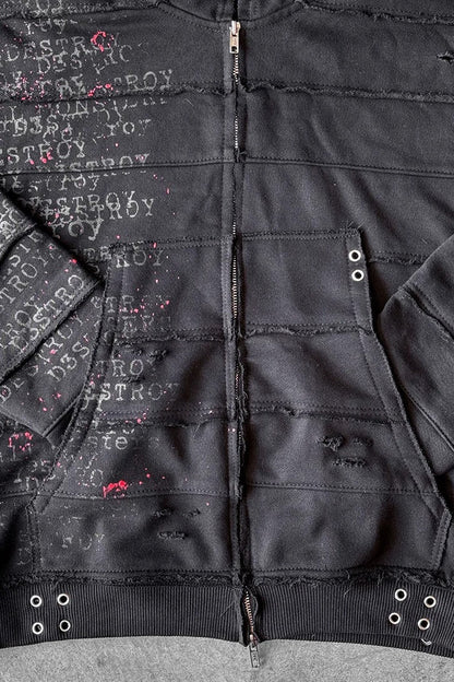 Layered Graphic Zip-Up Hoodie