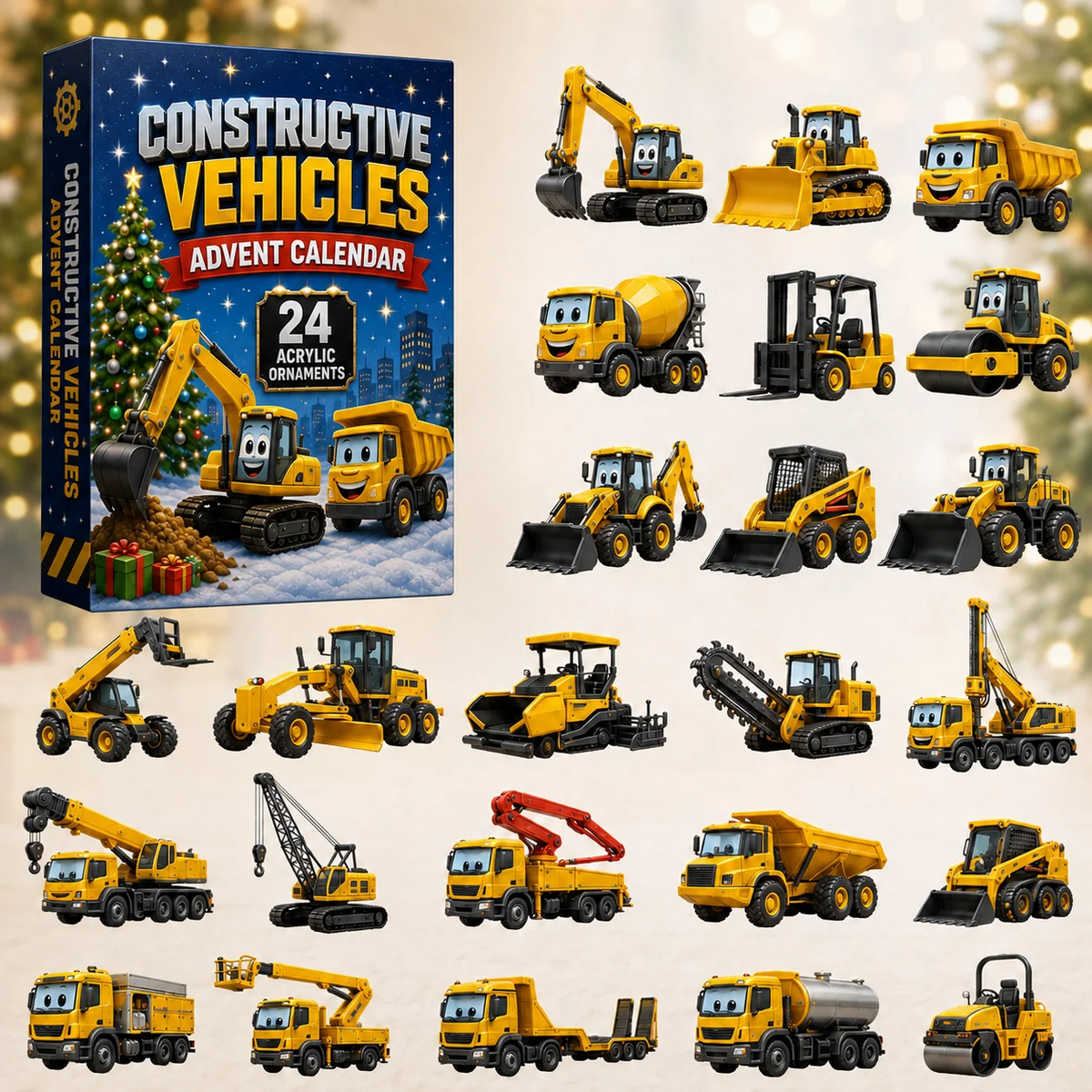 Constructive Vehicles Advent Calendar 2026 - 24-Day Festive Countdown, Acrylic Charms Blind Box