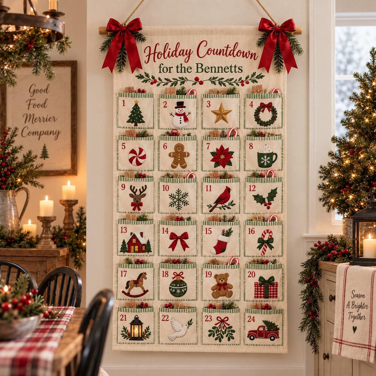 Personalized Christmas Advent Calendar, Custom Family Name Countdown, Kids Christmas Decor, Reusable Wall Hanging, Kids Xmas Gift