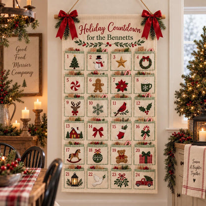 Personalized Christmas Advent Calendar, Custom Family Name Countdown, Kids Christmas Decor, Reusable Wall Hanging, Kids Xmas Gift