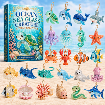 Sea Glass Ocean Friends Advent Calendar 2026 - 24-Day Festive Countdown, Acrylic Charms Blind Box - Gift For Ocean Lovers