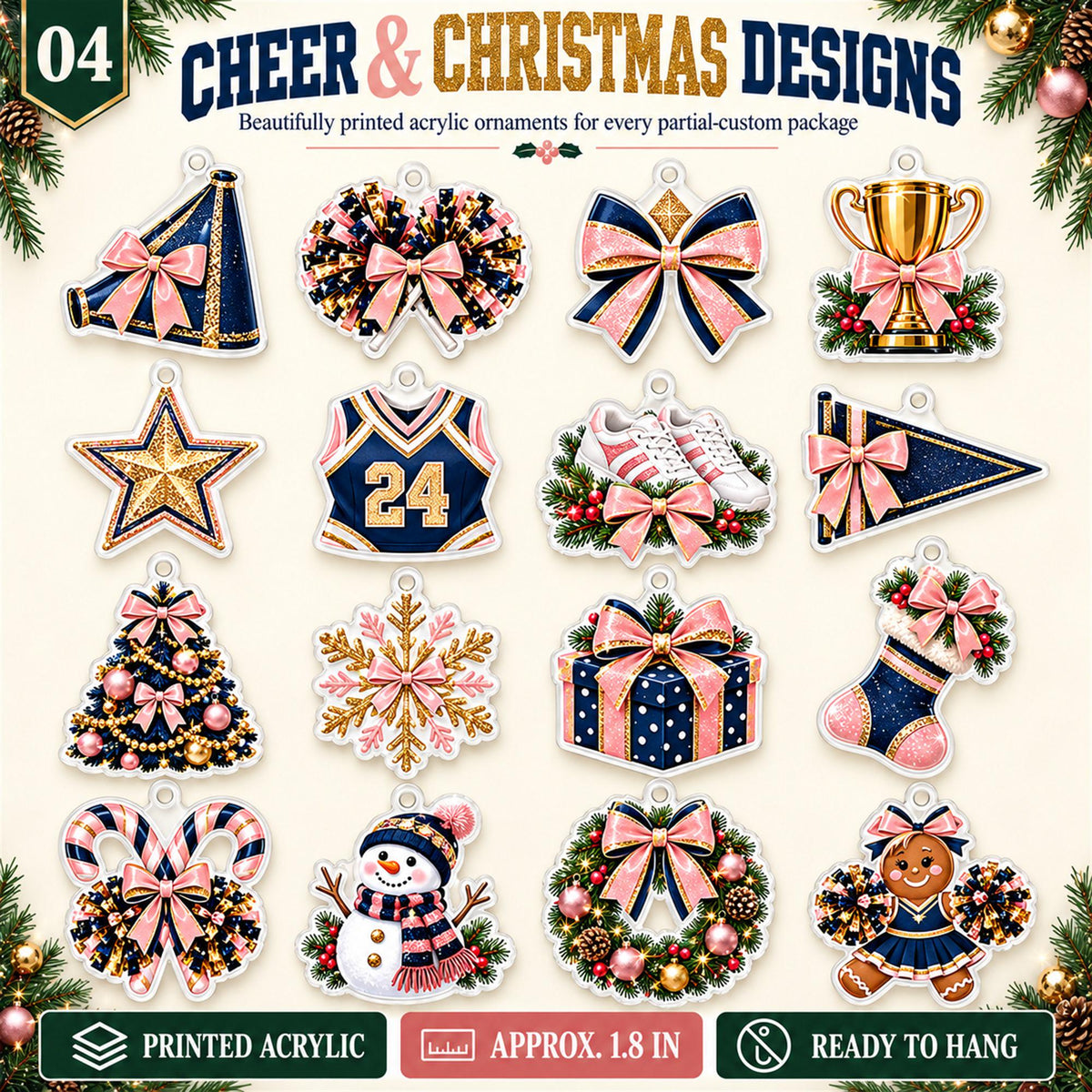 Personalized Cheerleading Advent Calendar with 24 Custom Photo Acrylic Ornaments, Custom Team Christmas Gift for Cheerleader and Coach