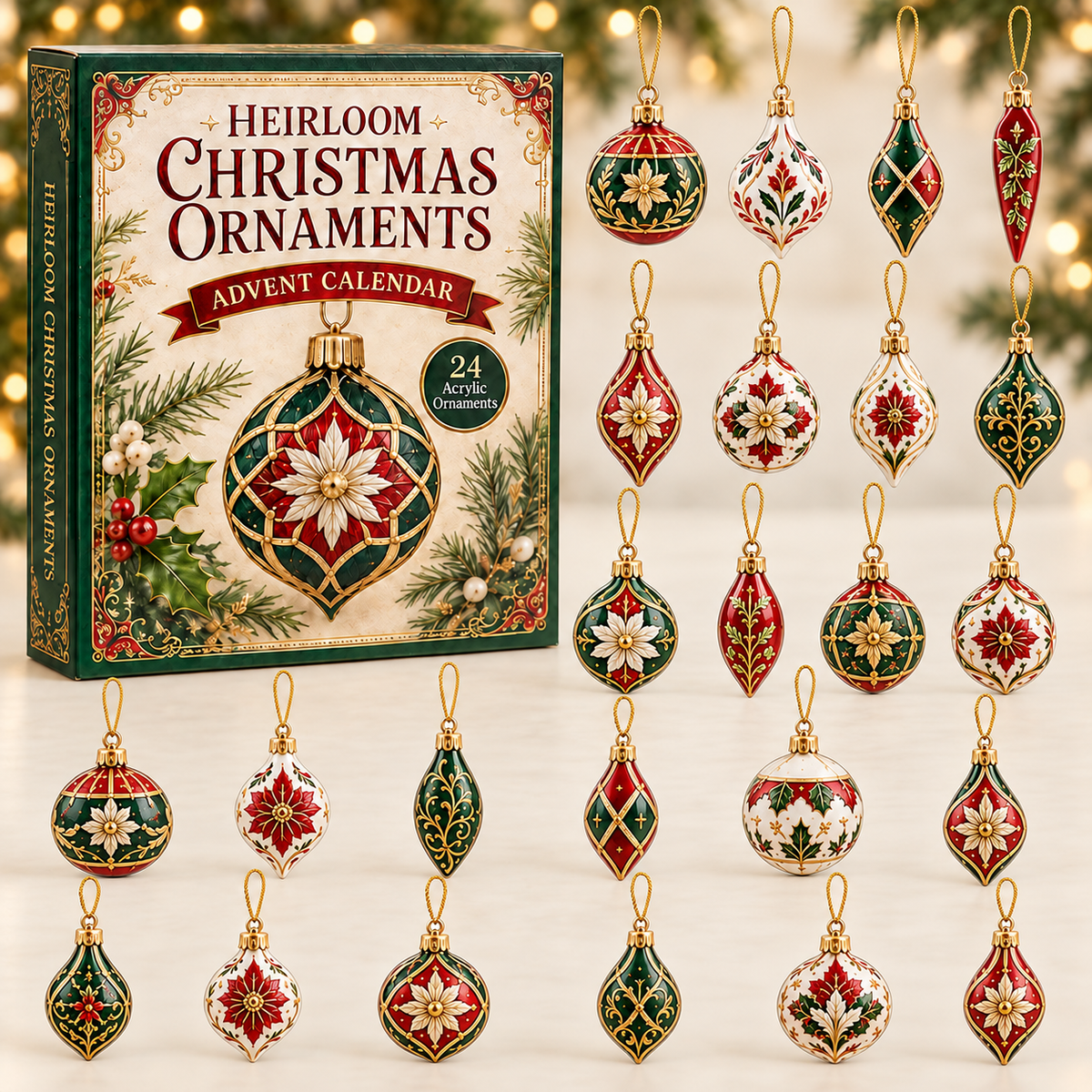 Heirloom Christmas Advent Calendar 2026 - 24-Day Festive Countdown, Acrylic Charms Blind Box - Gift For Christmas Lovers
