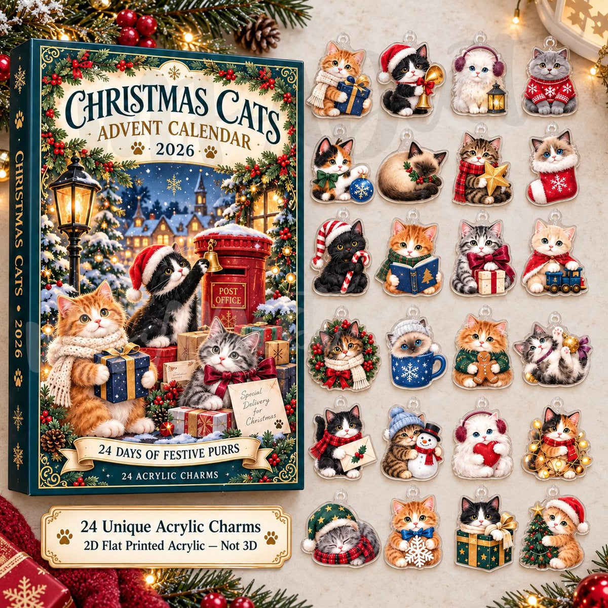 Christmas Cat Advent Calendar, 24 Days of Furry, Cat Lover Gift, Seasonal Ornament Decor, Pet Family Keepsake, Christmas Ornament, Gift 2026