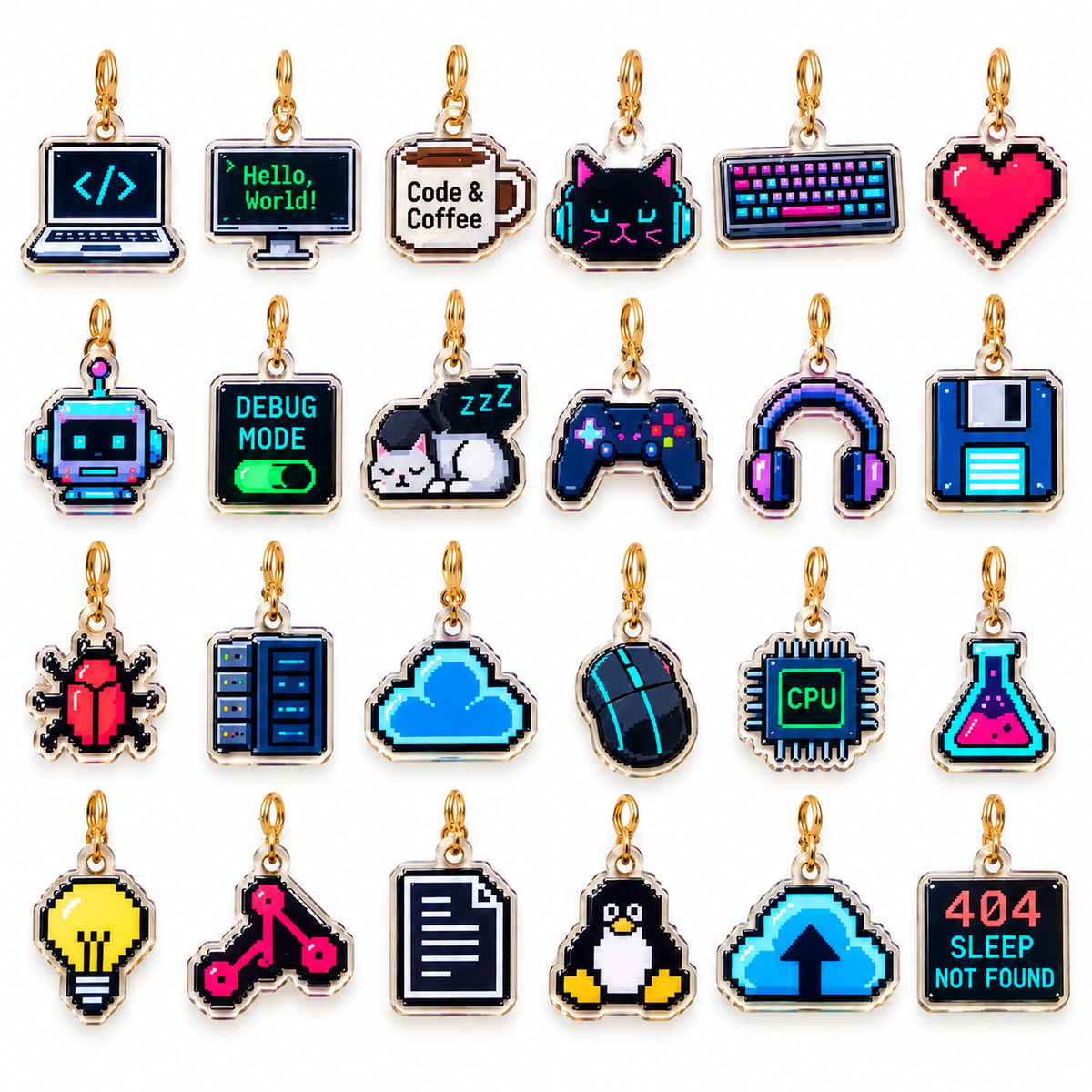 Programmer Advent Calendar – 24 Mini Acrylic Coding Ornaments, Geek Christmas Countdown Gift for Programmers, Developers & Tech Lovers
