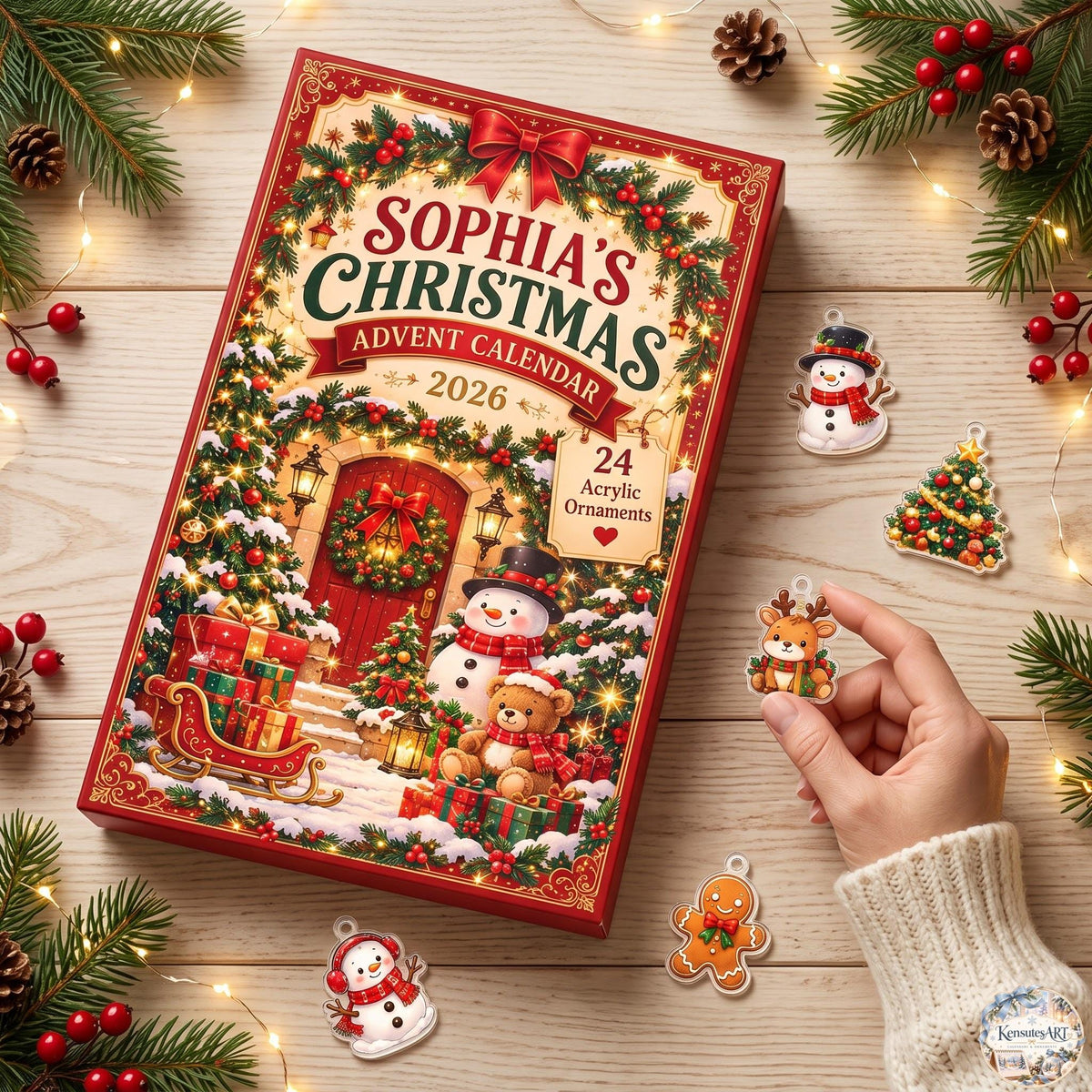 Personalized Xmas Icon Advent Calendar 2026 | 24 Day Christmas Blind Box with Custom Cover & 2D Name Charm