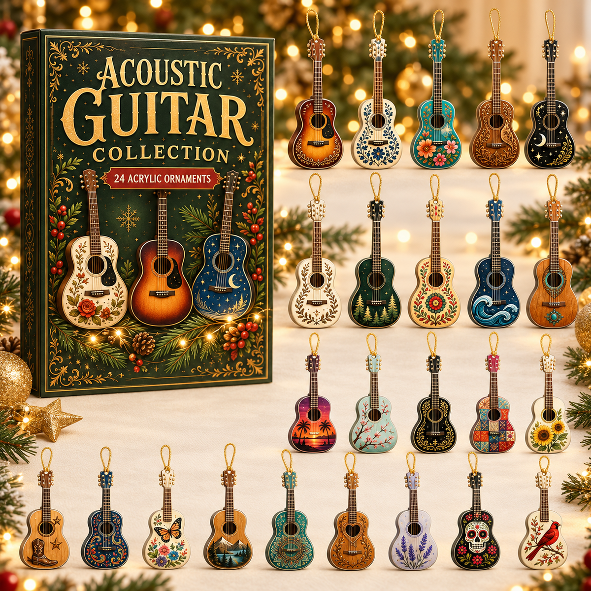 Acoustic Guitar Advent Calendar 2026 - 24-Day Festive Countdown, Acrylic Charms Blind Box - Gift For Guitar Lovers