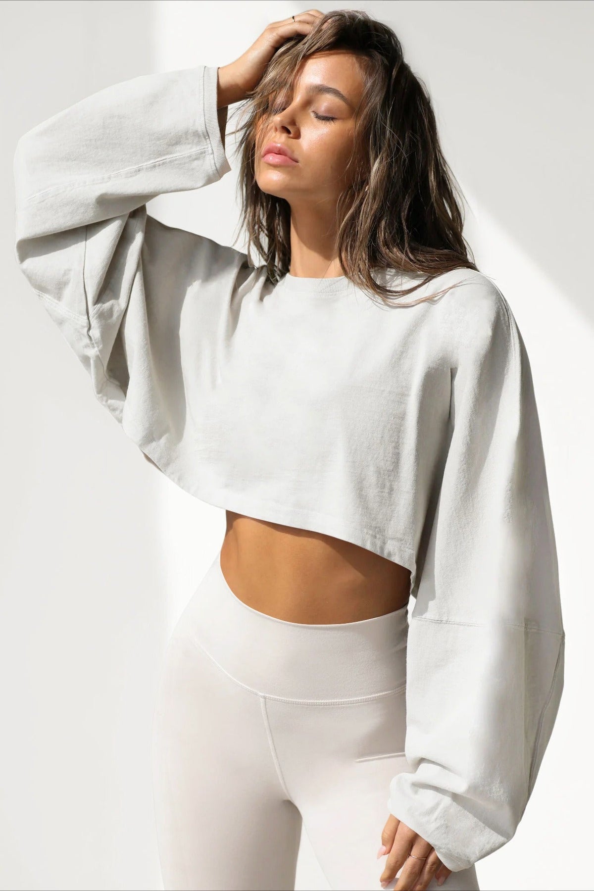 Boxy Crop Crew Neck Sweatshirt