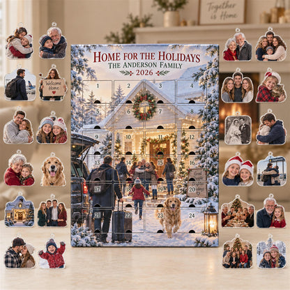 Personalized Family Reunion Advent Calendar with 24 Custom Photo Acrylic Ornaments, Home for the Holidays Gift, Multigenerational Keepsake