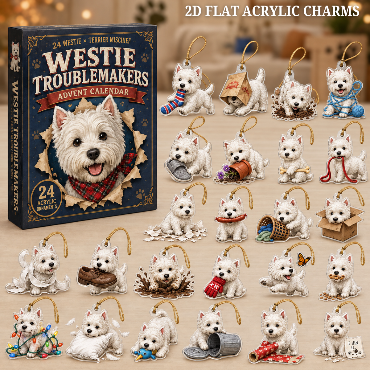 Westie Troublemakers Advent Calendar 2026 - 24-Day Festive Countdown, Acrylic Charms Blind Box - Gift For West Highland Terrier Lovers