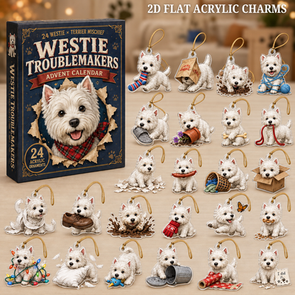 Westie Troublemakers Advent Calendar 2026 - 24-Day Festive Countdown, Acrylic Charms Blind Box - Gift For West Highland Terrier Lovers