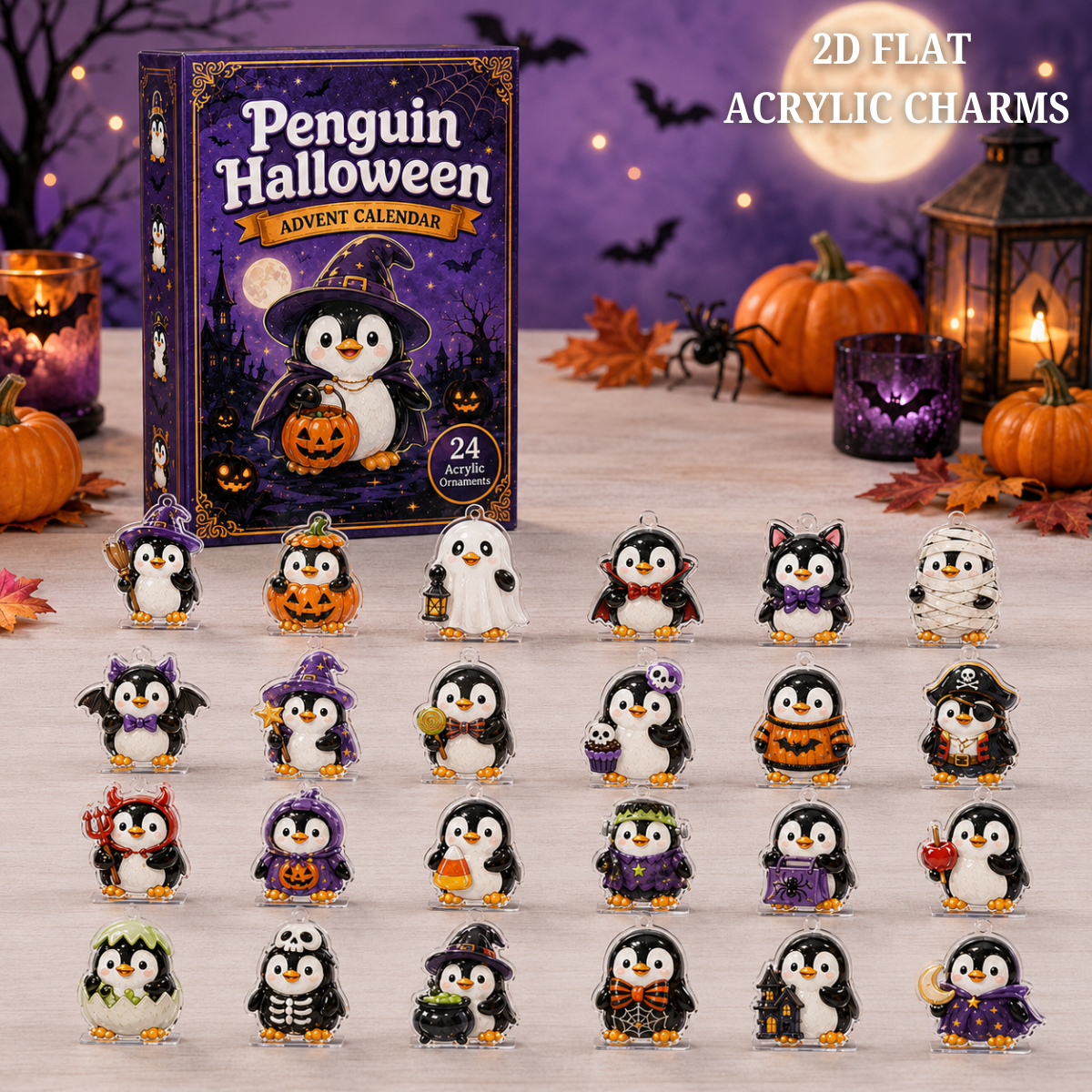 Penguin Halloween Advent Calendar 2026 - 24-Day Festive Countdown, Acrylic Charms Blind Box - Gift For Penguin Lovers