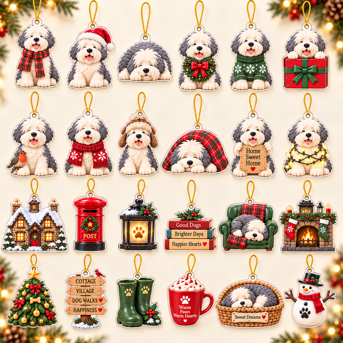 A Sheepdog Christmas Advent Calendar 2026 - 24-Day Festive Countdown, Acrylic Charms Blind Box - Gift For Old English Sheepdog Lovers