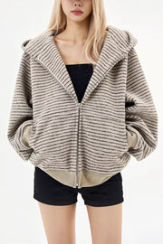 Fluffy Striped Oversize Zip Hoodie