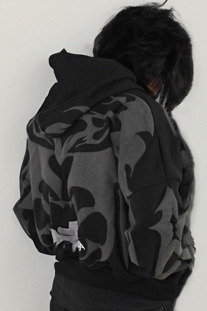 Embossed Graphic Zip Hoodie
