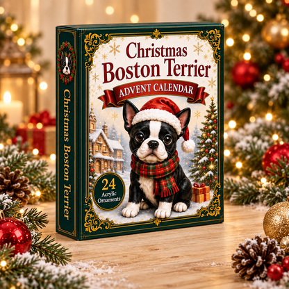 Christmas Boston Terrier Advent Calendar 2026 - 24-Day Festive Countdown, Acrylic Charms Blind Box - Gift For Boston Terrier Lovers