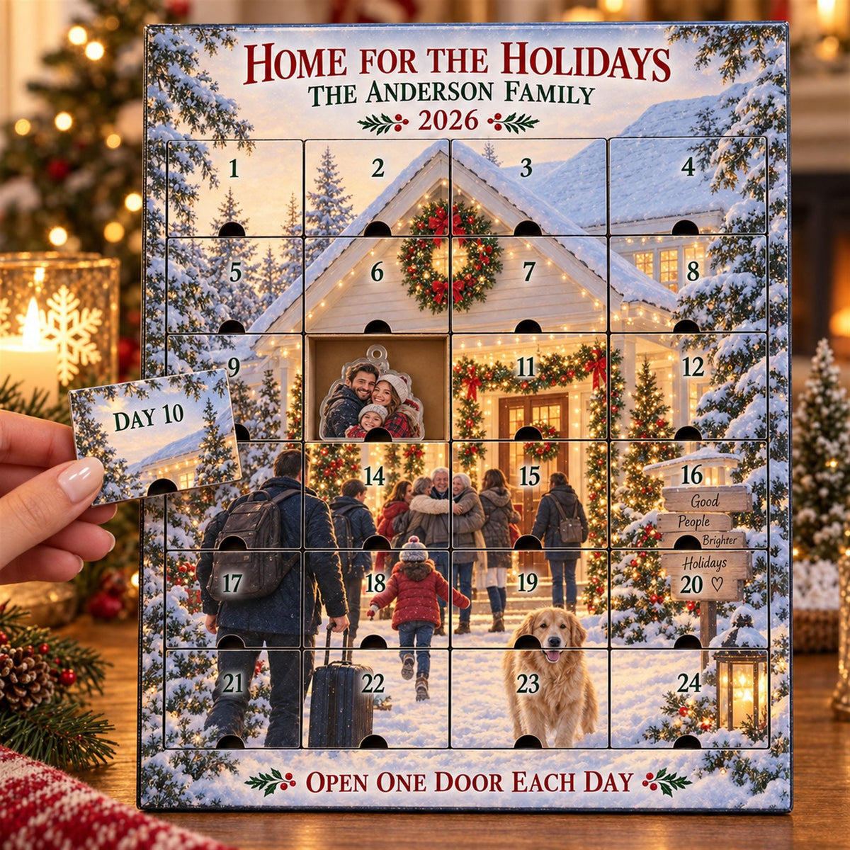 Personalized Family Reunion Advent Calendar with 24 Custom Photo Acrylic Ornaments, Home for the Holidays Gift, Multigenerational Keepsake