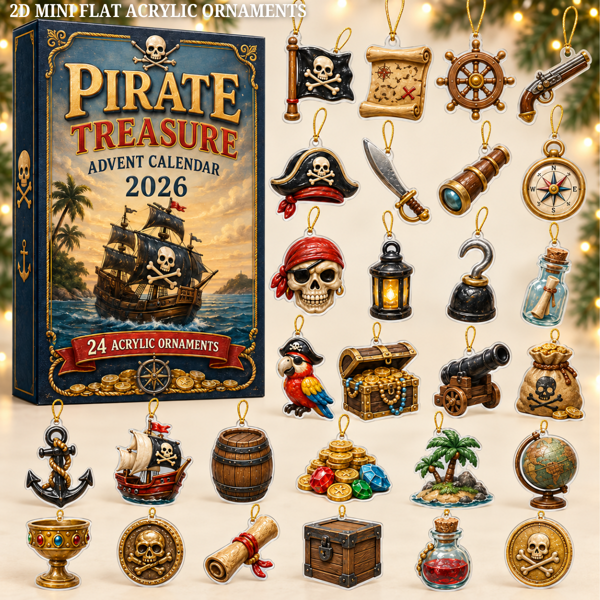 Pirate Treasure Advent Calendar 2026 - 24-Day Festive Countdown, Acrylic Charms Blind Box - Gift For Ocean Lovers, Family & Friends