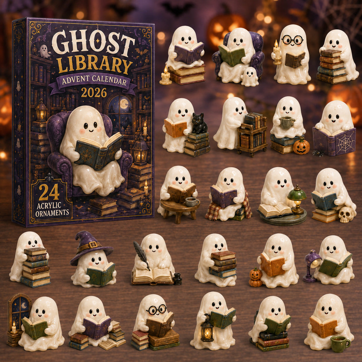 Ghost Library Advent Calendar 2026 - 24-Day Festive Countdown, Acrylic Charms Blind Box - Gift For Family & Friends