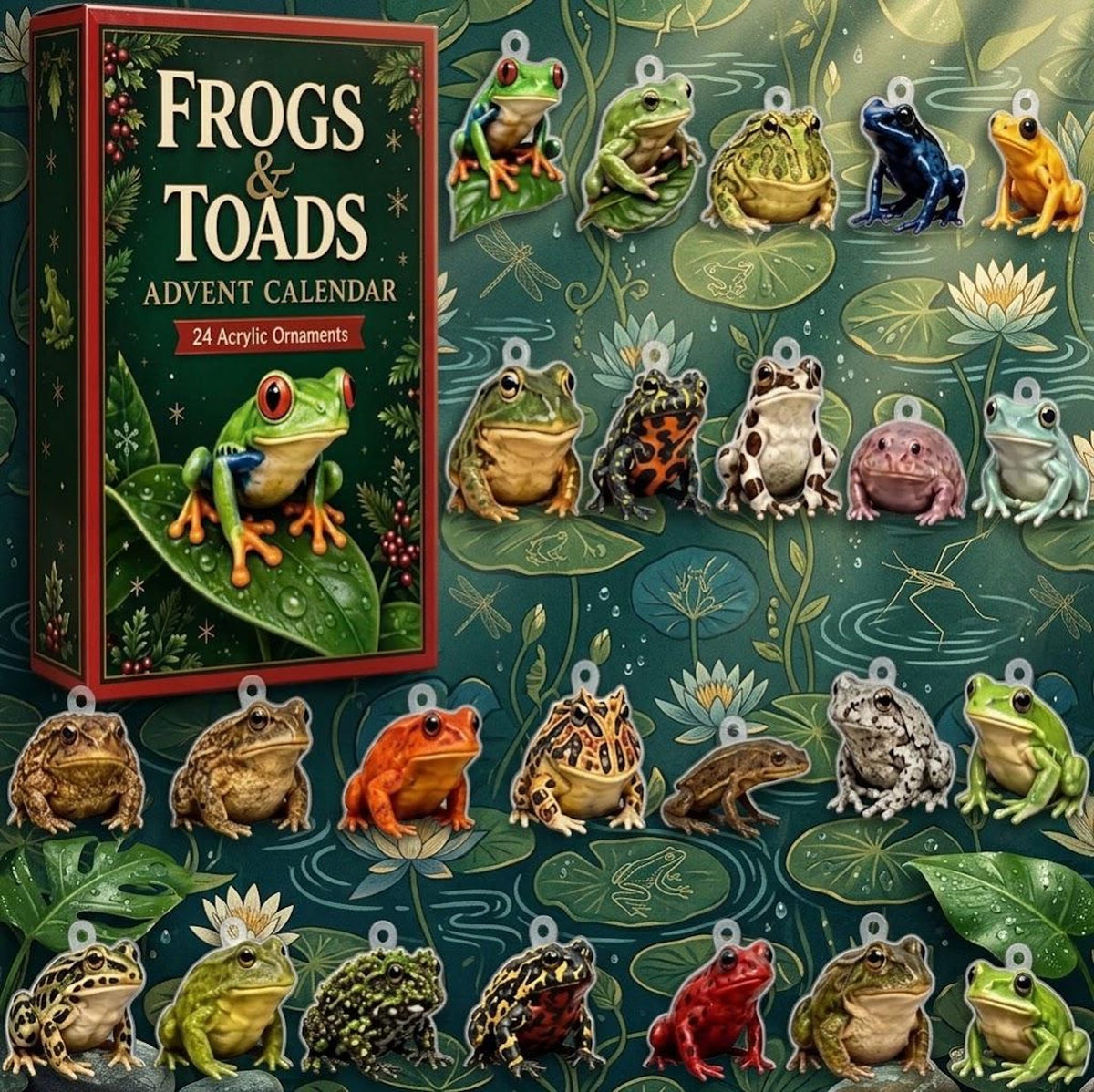 Frog and Toad Advent Calendar 2026, 24Pcs Frog Christmas Tree Ornaments, Xmas Countdown Calendar, Cute Toad Holiday Decor, Frog Lover Gift