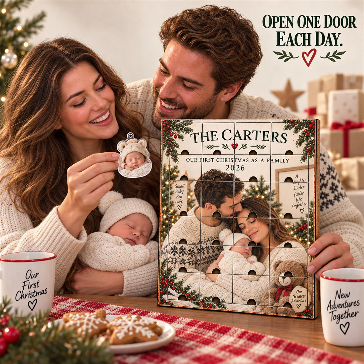 Personalized Family Advent Calendar with 24 Custom Photo Acrylic Ornaments, Baby’s First Christmas Gift, New Parents Keepsake, Family Gift