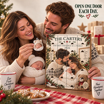 Personalized Family Advent Calendar with 24 Custom Photo Acrylic Ornaments, Baby’s First Christmas Gift, New Parents Keepsake, Family Gift