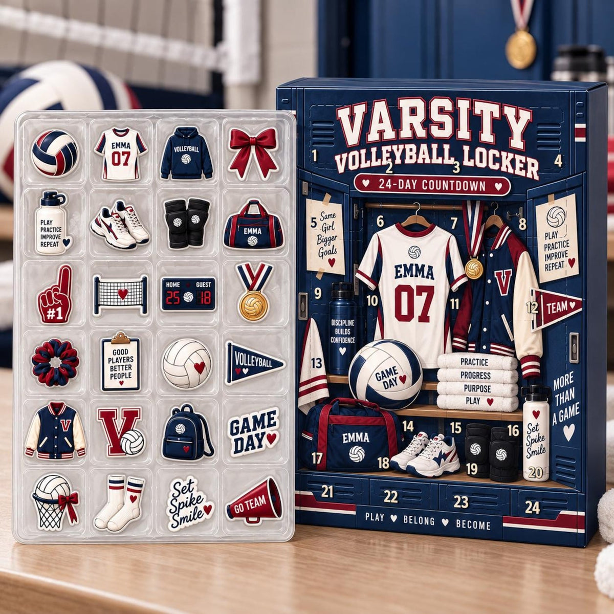 Personalized Volleyball Advent Calendar, 24 Day Sports Countdown, Custom Name Athlete Gift YAA.CAN