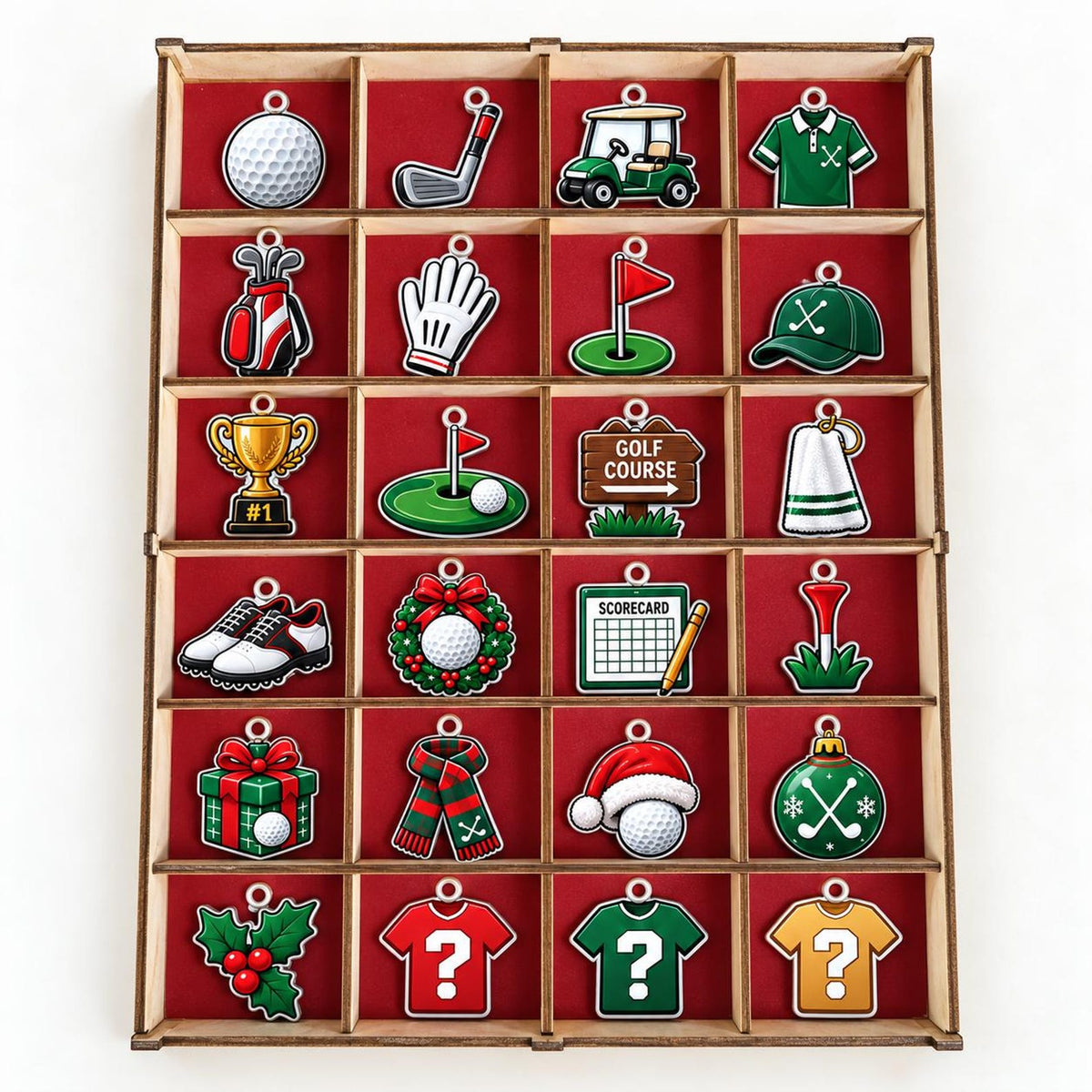 Personalized Golf Advent Calendar, Wooden Christmas Countdown with Acrylic Charms, Custom Golfer Gift, Golf Lover Christmas Gift